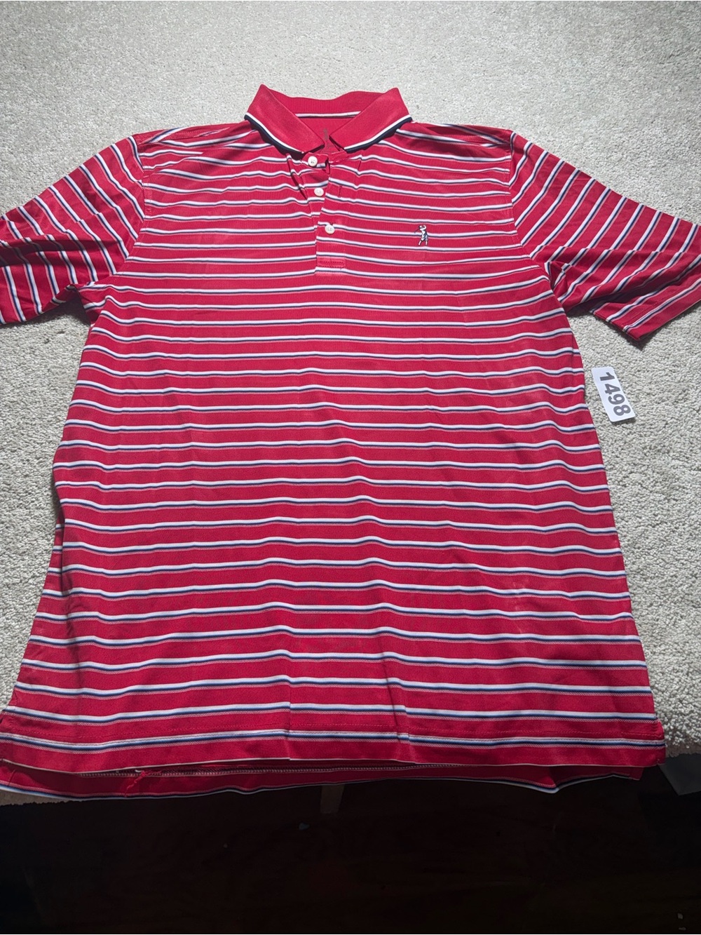 BOBBY JONES EMBROIDERED Men's Golf Polo Shirt LARGE RED/WHITE/BLUE Stripes
